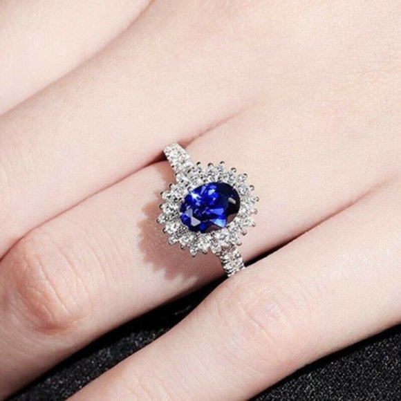 Jewelry - Beautiful 925 Silver Oval Cut Blue Sapphire Ring